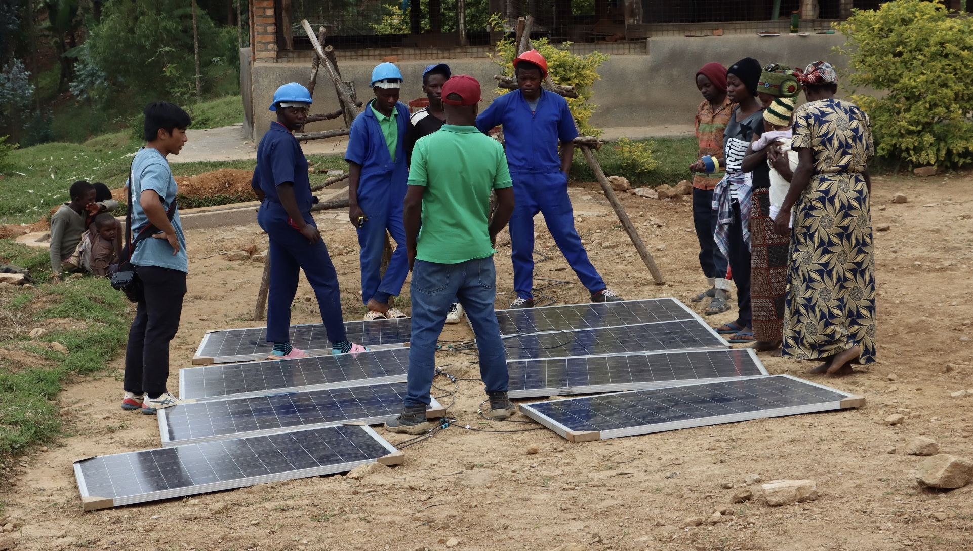 Working with technical students on how to ensure proper solar connections